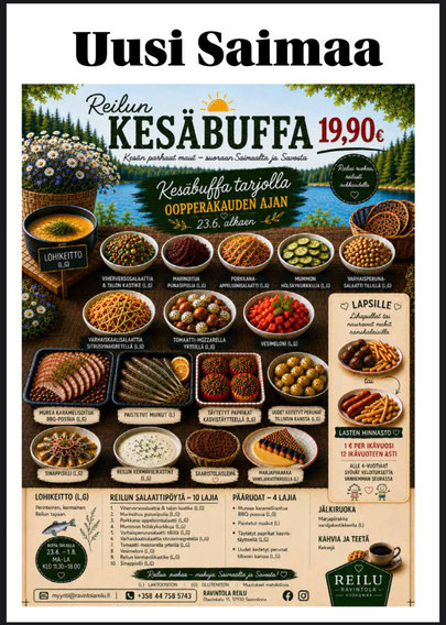 AI-generated ad for a restaurant on a front page of a newspaper. It includes generated pictures of the different dishes as well as text about the menu.